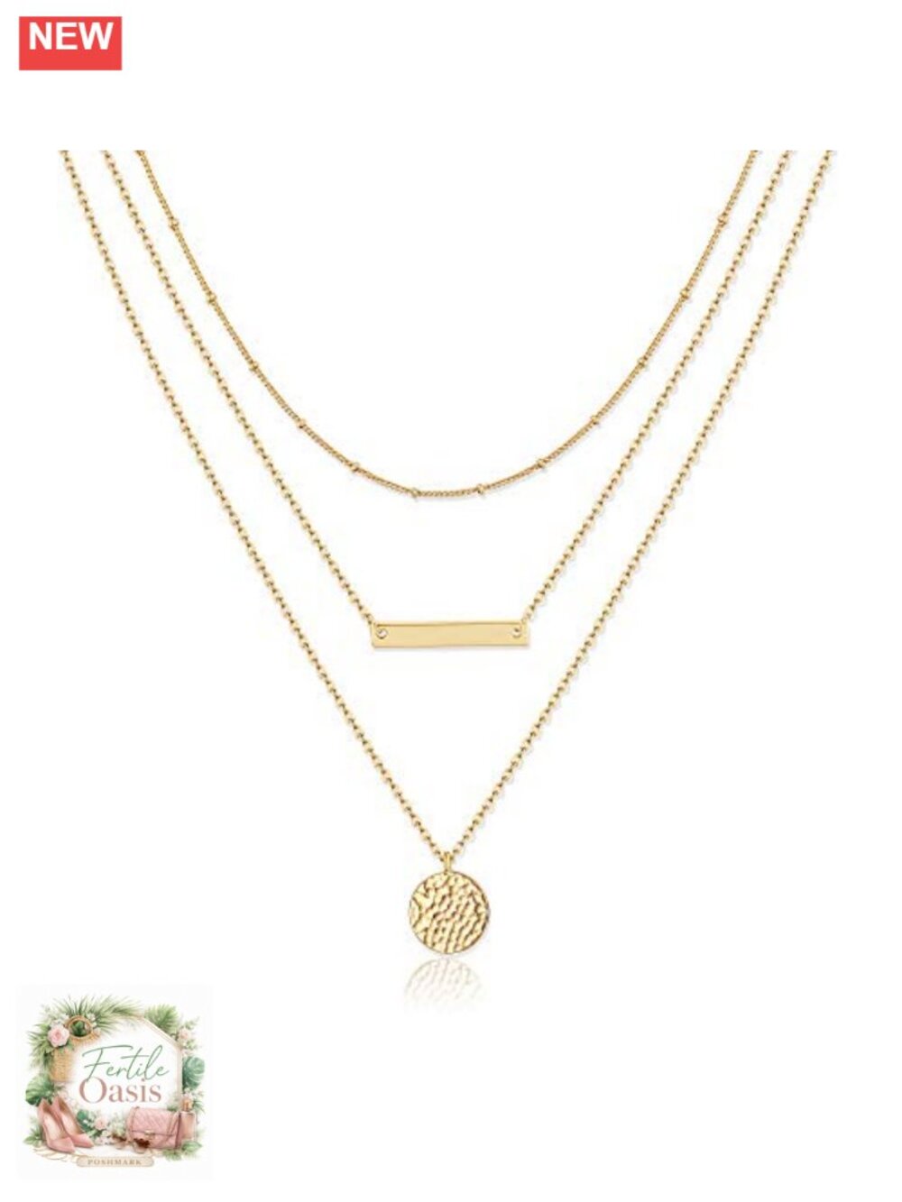 Gold Plated Layered Choker Necklace Bar Coin Charm Women 14k